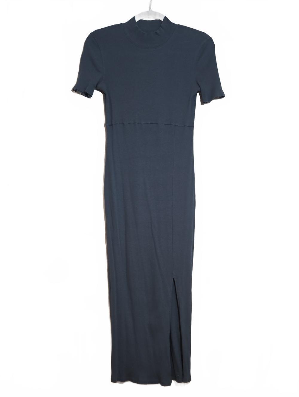 Zara Slate Blue Ribbed Midi Dress with Side Slit Size Medium
